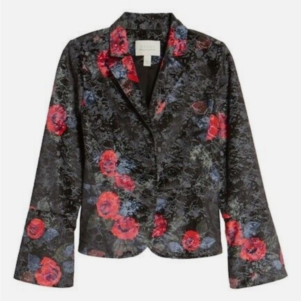 Hinge Black & Red Floral Print Blazer | Fitted Statement Jacket